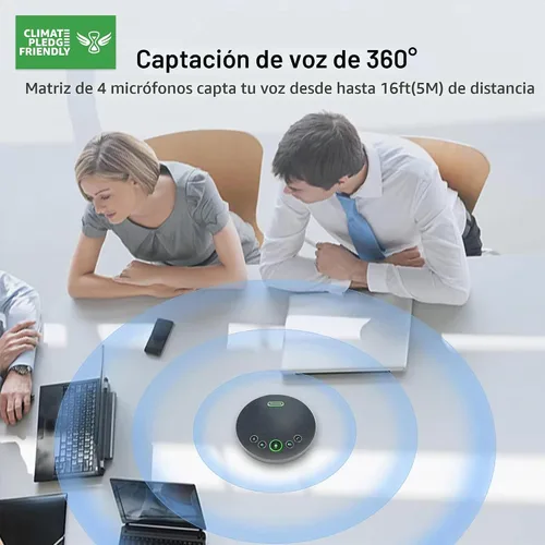 Vista 2 de Tenveo Micrófono de altavoz de conferencia, conectividad Bluetooth/Dongle/USB, 4 micrófonos de ruido AI y captación de sonido de 360°, compatible