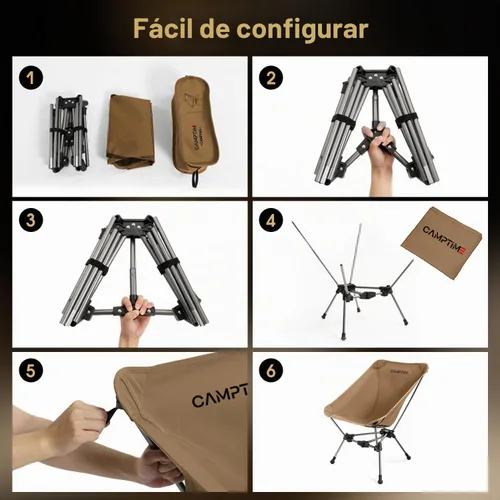 Vista 7 de Camptime Silla de camping portátil, silla de mochilero compacta ligera con bolsillo lateral, silla plegable de asiento ancho para camping