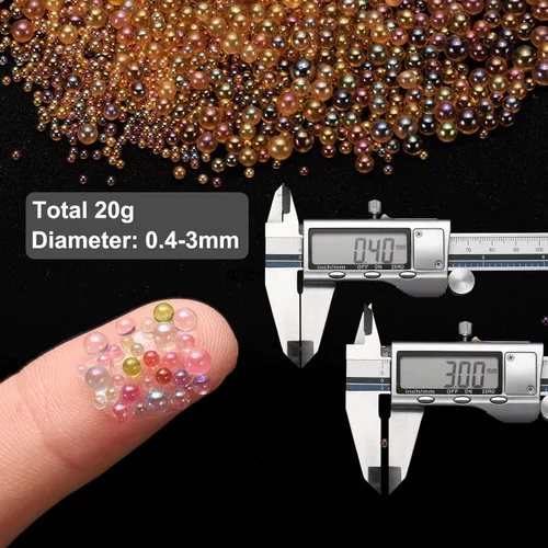 Vista 2 de Cuentas de vidrio iridiscentes diminutas de burbuja, 0.4-3mm 20g, cuentas redondas micro mini sin agujero, color café agua gotas - Aplicaciones