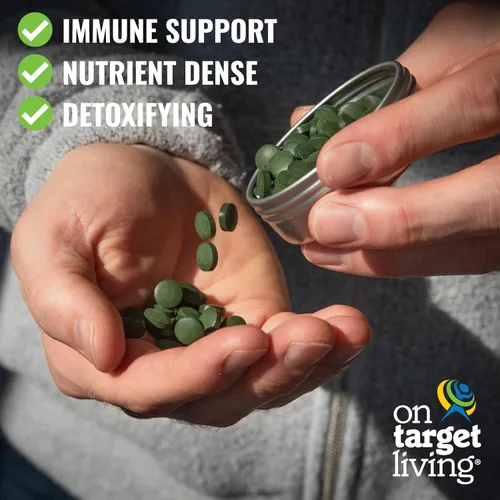 Vista 5 de On Target Living Espirulina Chlorella orgánica Supergreens USDA Organic 1000 tabletas - 250 g (8.8 oz) Vegano Apoyo inmunológico