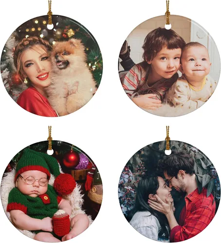 Vista 7 de Adorno de árbol de Navidad con foto personalizada, adorno de compromiso, recuerdo de cerámica coleccionable de vacaciones, regalo de Navidad