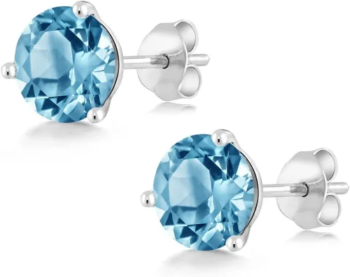Vista 42 de Gem Stone King Aretes de oro de 14 quilates, 0.236 in, piedra natal redonda, Martini, 3 puntas, aretes de oro para mujer