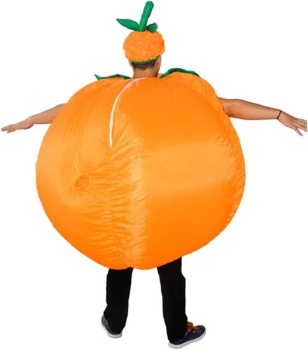 Vista 5 de Arokibui Disfraz inflable de calabaza para adultos disfraz inflable para hombres fiesta de cosplay Navidad Halloween traje de talla grande Naranja
