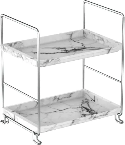 Vista 12 de Estante organizador de especias de 2 niveles para baño, estante de almacenamiento de encimera, estante de almacenamiento de cosméticos de pie negro