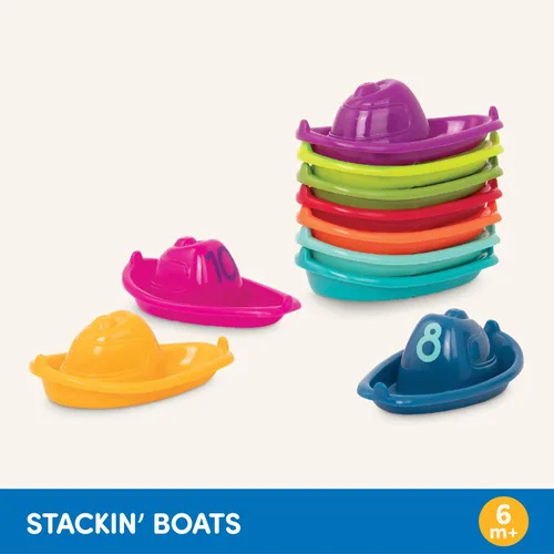 Vista 6 de Battat 10 botes de baño apilables - Horario de baño numerado y apilable - Juguetes flotantes para el baño, piscina, playa - Juguetes educativos