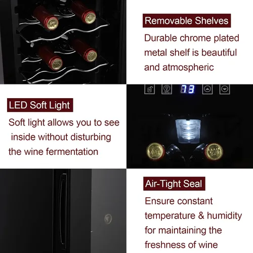 Vista 7 de Winado Refrigerador de vino con compresor de 12 botellas con temperatura ajustable, mini refrigerador de vino compacto independiente con control