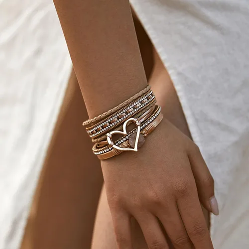 Vista 2 de Long tiantian Pulseras de cuero para mujer, pulseras de corazón de moda para mujer, pulseras apilables para mujer, pulseras modernas de infinito