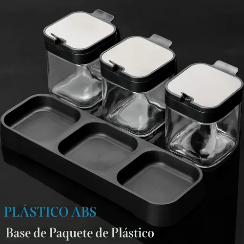 Vista 2 de Mlici Contenedor de especias para condimentos con tapas y cucharas, recipientes de vidrio transparente de 8.6 onzas, contenedor de condimentos