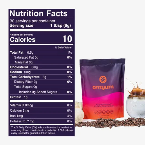 Vista 2 de OMYUM SuperNatural Coffee Alternativa (30 porciones) – Mezcla orgánica de hongos adaptógenos superalimentos con cacao, melena de león, reishi