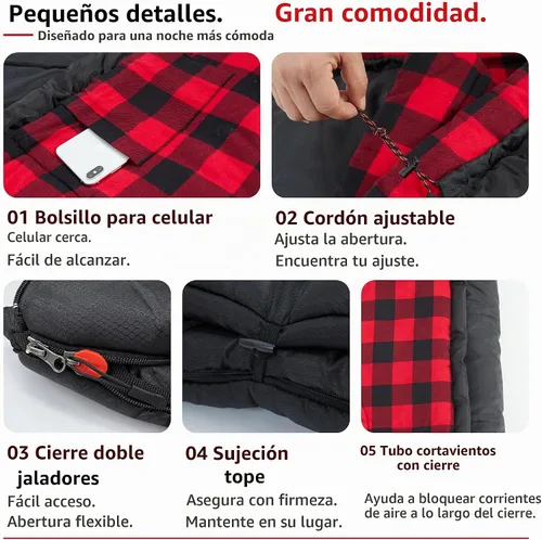 Vista 4 de PO PO BEAR 0 Degree Sleeping Bag for Adults, 84" x 40" Big & Tall Cold Weather Sleeping Bag with Soft Flannel Lining Negro