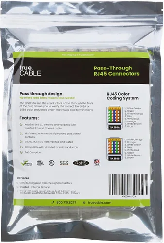 Vista 2 de trueCABLE Cat6/6A RJ45 Pass Through - Enchufes modulares, conector de tierra externo blindado (STP), listado UL, crimpado EZ, chapado en oro, 3