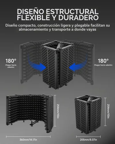 Vista 3 de Moukey - Protector de aislamiento de micrófono con filtro pop y soporte de mesa, protector de micrófono plegable con triple aislamiento de sonido
