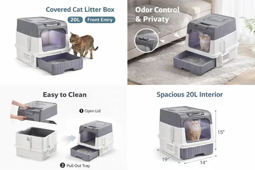 Vista 2 de Caja de arena para mascotas para gatos totalmente cerrada, inodoro de gran capacidad