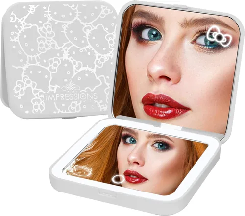 Vista 6 de Impressions Vanity Hello Kitty Espejo Compacto Superlindo con Interruptor de Sensor Táctil para Brillo Ajustable, Espejo de Maquillaje Iluminado