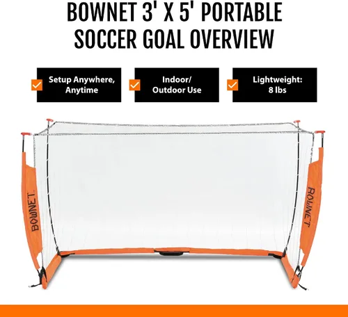 Vista 3 de Bownet - Portería de fútbol portátil con red - Portería de fútbol plegable emergente para entrenamiento y práctica - Marco de metal duradero