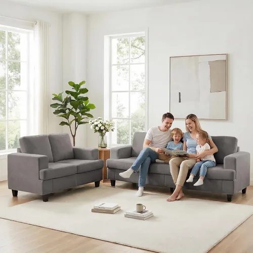 Vista 13 de ijuicy Juego de sofá seccional de chenilla de 6 asientos para juego de muebles de sala de estar, juego de sofá moderno de 3 piezas, sofá de 3