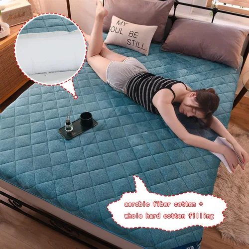 Vista 4 de KKCD Colchón de futón japonés de felpa con leche, colchón plegable para dormir, tapete de tatami japonés, suave y portátil, acolchado, azul, 35 x 74