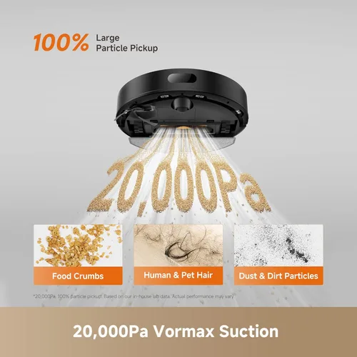 Vista 3 de DREAME D20 Air Plus Robot Vaccum and Mop Combo con succión de 20,000 Pa, tecnología antienredos, muelle de vaciado automático, limpieza profunda