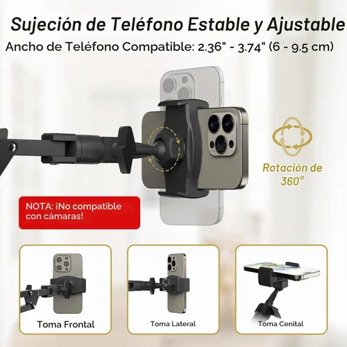 Vista 6 de TONOR Kit de luz de anillo superior, luz de anillo de 10 pulgadas con brazo de pluma Heayy Duty y soporte para teléfono, ángulo ajustable, adecuado