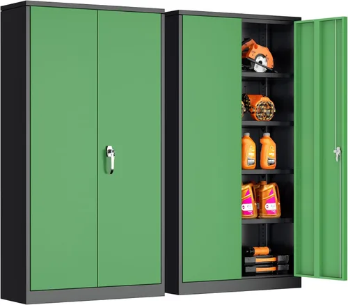 Vista 15 de INTERGREAT Armario de almacenamiento de metal con cerradura, gabinete de almacenamiento de metal con cerradura de 72 pulgadas de alto con puertas