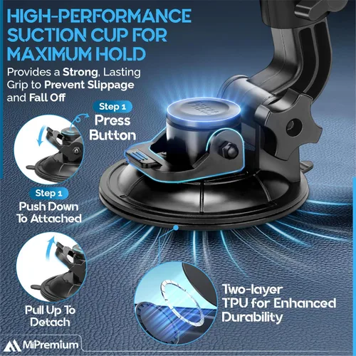 Vista 3 de MiPremium Soporte de ventosa de coche para GoPro Hero 13 12 11 10 9 8 7 6 5 4 3 3+ 2 sesiones negro plata XIAOYI 4K SJCAM Yi deportes acción cámara