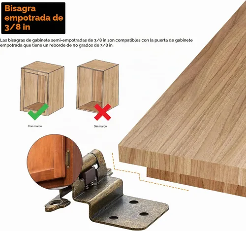 Vista 6 de Ravinte - Bisagras de gabinete de latón antiguo de 3/8 pulgadas, paquete de 10 (5 pares)