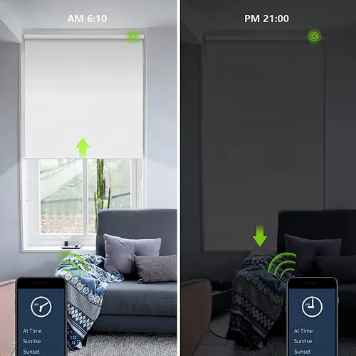 Vista 2 de Persianas enrollables motorizadas con control remoto, persianas inteligentes para ventanas, persiana enrollable opaca automática compatible