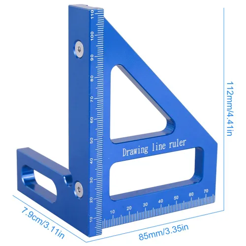 Vista 2 de Regla de medición multiángulo 3D, transportador cuadrado de 45/90 grados, aleación de aluminio, regla triangular de inglete, herramienta de medición
