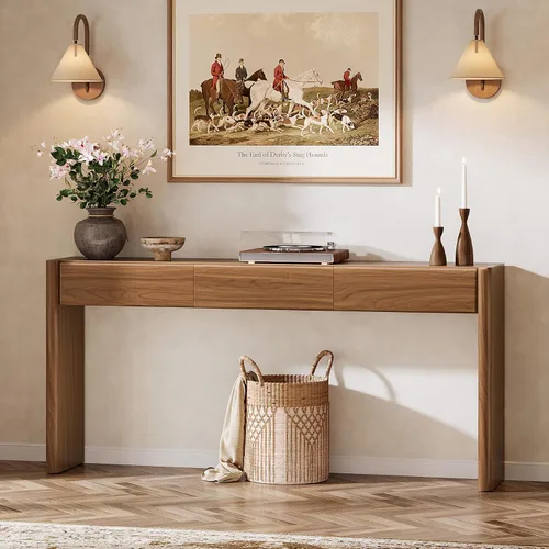 Vista 7 de Tribesigns Mesa consola con 3 cajones, mesa de entrada de madera de 70.9 pulgadas detrás del sofá, consola larga de granja con almacenamiento