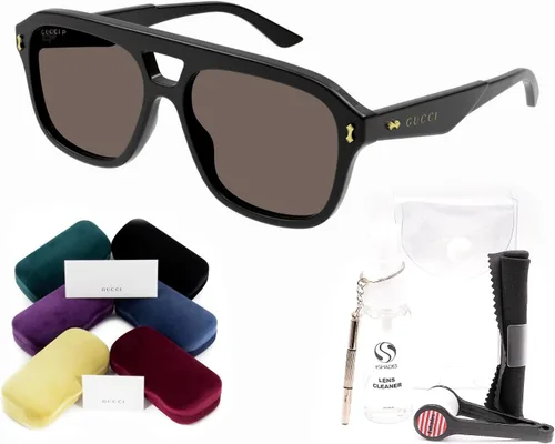 Vista 2 de Gucci GG1263S Pilot Shape - Gafas de sol para hombre + paquete con kit de gafas de lujo eSHADES, Negro