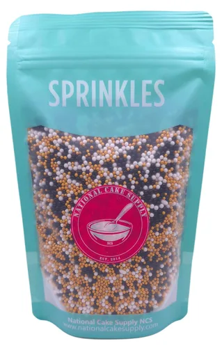 Vista 4 de NCS Gránulos comestibles Nonpareils negros, blancos y dorados – Decoración para cupcakes, pasteles y galletas, 7 onzas