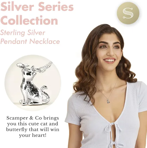 Vista 2 de SCAMPER & CO . Collar de plata de ley 925 chapado en rodio para mujer, collar con colgante de raza de perro o gato, cadena de cuerda con cierre