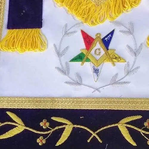 Vista 2 de Masonic Regalia Free Mason OES Worthy Patron Delantal y Eastern Star OES Collar OES, alambre bordado a mano, Morado, talla única