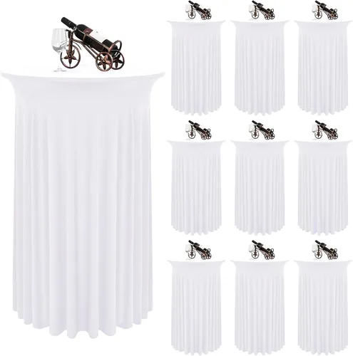 Vista 17 de 6 Paquetes de Faldas Redondas para Mesa de Cóctel de 32" x 43" Elastano Extensible Mantel de Cóctel con Cortinas Onduladas, Fundas de Mesa Alta