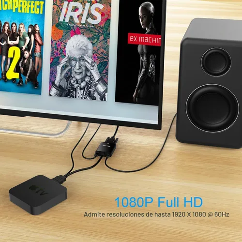 Vista 6 de Moread Adaptador activo HDMI a VGA con audio, negro