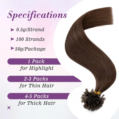 Vista 4 de Extensiones de cabello humano con punta en U, con queratina de fusión caliente, extensiones de cabello humano real, extensiones de cabello Remy