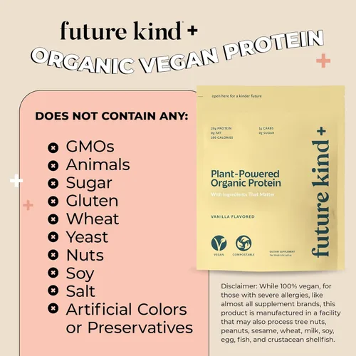 Vista 3 de Future Kind Proteína vegana en polvo, vainilla, proteína vegetal de guisantes para músculos magros con hierro y fibra, sin suero de leche, sin