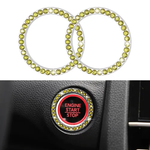 Vista 9 de WINKA 2 piezas brillantes para el botón de arranque del motor de automóvil, tapas de anillo de encendido sin llave, accesorios brillantes