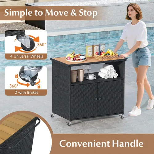 Vista 6 de HAPPYGRILL Gabinete de almacenamiento al aire libre con ruedas, caja de Negro
