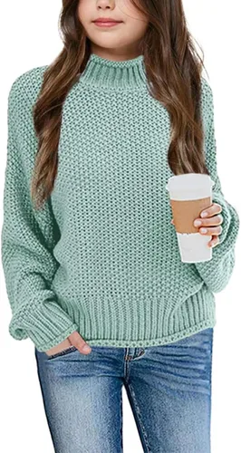 Vista 15 de Imily Bela Suéteres de Cuello Alto para Niñas Niños Ropa de Punto con Manga Murciélago Suéter Grueso Pullover Jumper A-Apricot