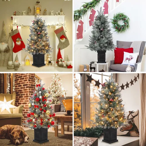 Vista 6 de Árbol de Navidad preiluminado de 3 pies con 78 luces LED preiluminadas de alta calidad, 8 modos, funciona con pilas, mini árbol de Navidad pequeño