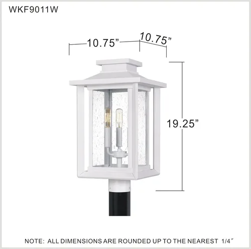 Vista 9 de Quoizel WKF9011W Wakefield - Poste para exteriores, 3 luces, 180 vatios totales, brillo blanco Blanco mate