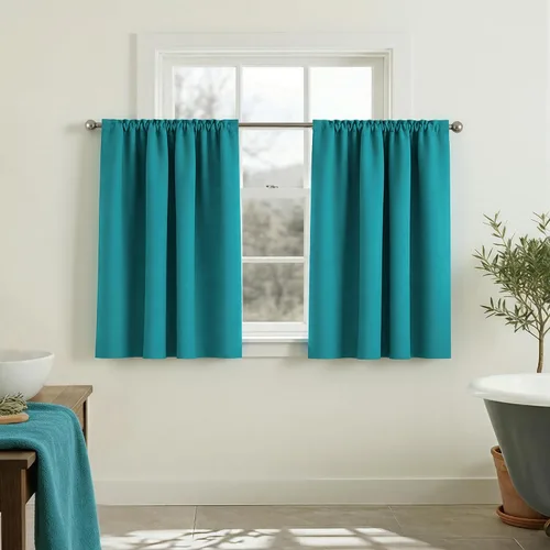 Vista 36 de Mrs.Naturall - Cortinas opacas cortas beige para ventanas pequeñas de 18x24 pulgadas de largo
