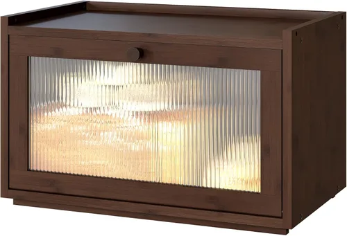 Vista 10 de kiplant Panera grande para encimera de cocina, contenedor de almacenamiento de pan de bambú negro con puerta transparente de arcílica ondulada, caja