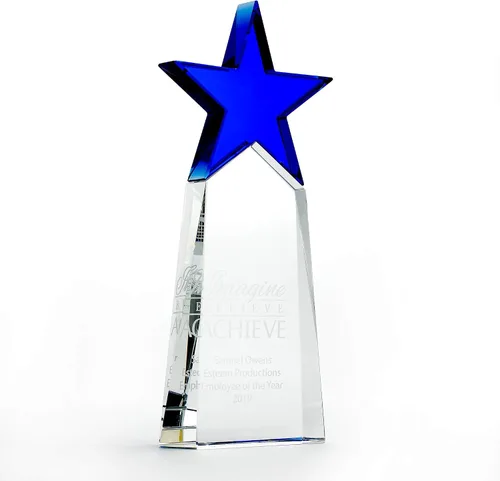 Vista 7 de Baudville Trofeo grabado – Cristal – Torre con estrella en la parte superior – Premio para empleados – Grabado personalizado de hasta cuatro líneas