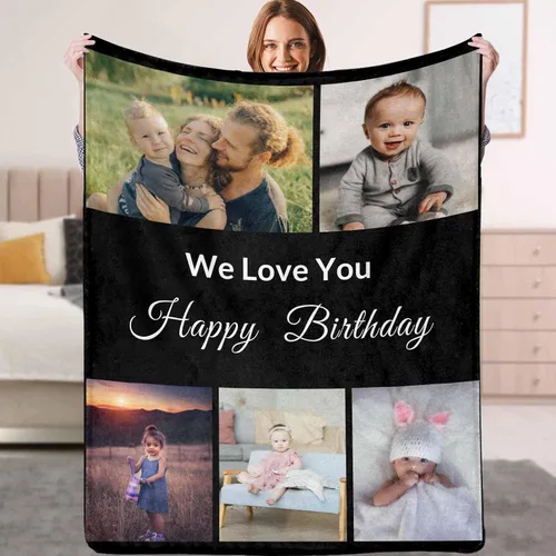 Vista 15 de YESCUSTOM Manta personalizada con fotos y texto, Manta familiar personalizada para adultos, niños y amigos, para cumpleaños, regalo conmemorativo