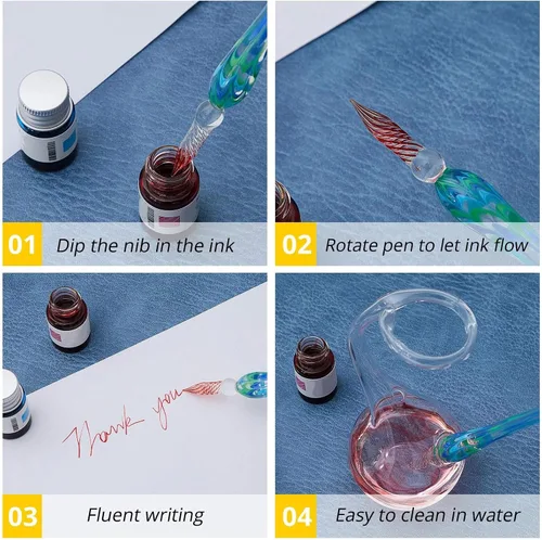 Vista 3 de Zonon 3 bolígrafos de cristal hechos a mano con caligrafía de cristal de borosilicato, firma para artistas, mujeres, hombres, adolescentes