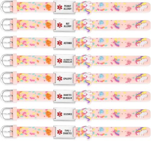 Vista 4 de LinnaLove Pulseras de identificación de alerta médica de dibujos animados, regalo de padres para hijo, hija, hermano, hermana