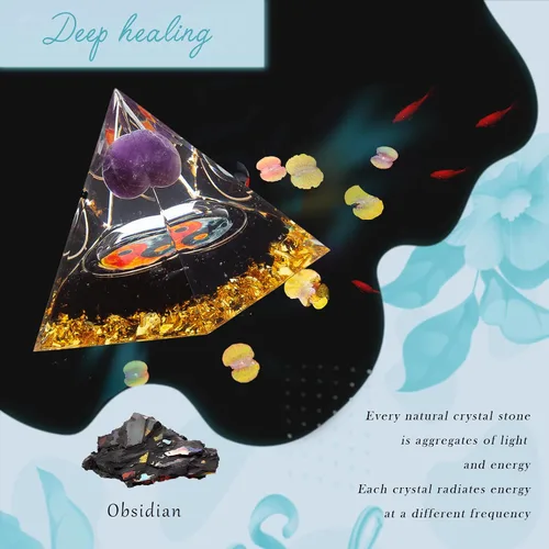 Vista 5 de Yin Yang - Pirámide de cristal curativo de orgonita – Tai Chi con bola de amatista obsidiana – Taiji Reiki Chakra Meditación pisapapeles Decoración