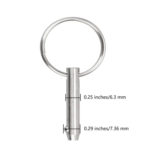 Vista 2 de 2 piezas de pines de liberación rápida de acero inoxidable 316 marino para toldo Bimini, diámetro 1/4" (6.3 mm), longitud total 1.5" (38 mm)